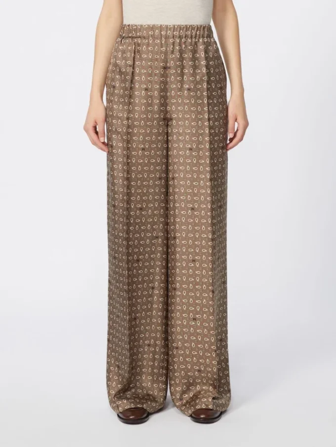 Pantalon en soie imprimée, couleur boue Pantalon en soie imprimée, couleur boue