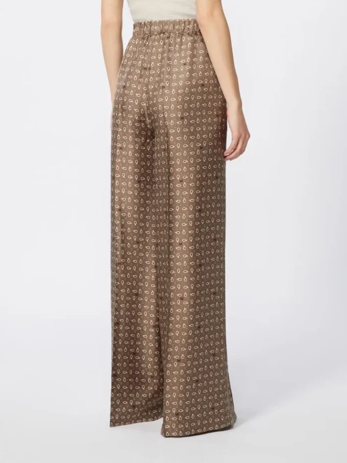 Pantalon en soie imprimée, couleur boue Pantalon en soie imprimée, couleur boue