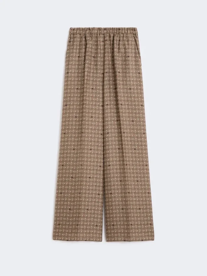 Pantalon en soie imprimée, couleur boue Pantalon en soie imprimée, couleur boue