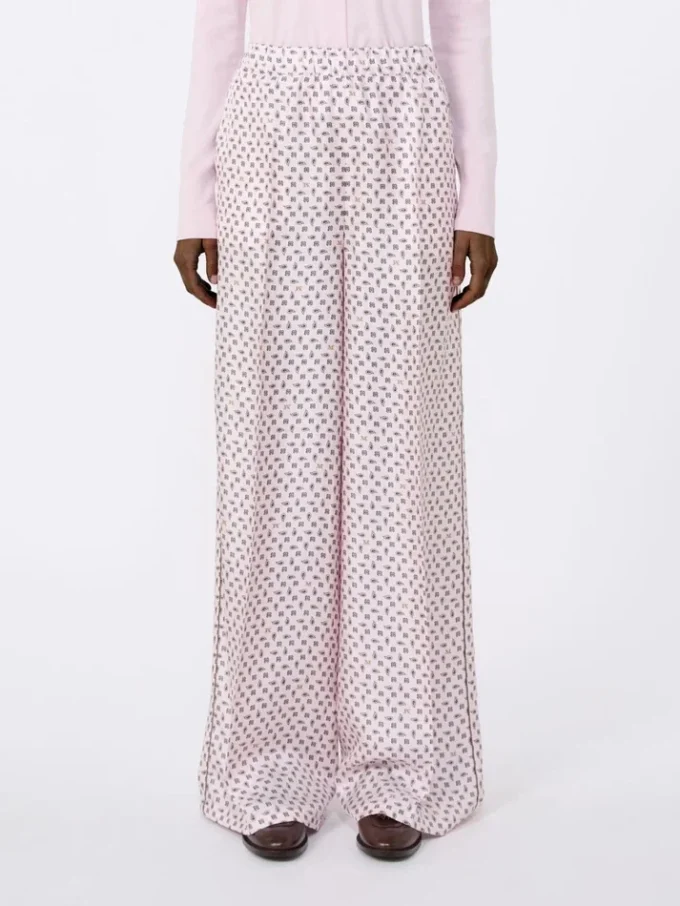 Pantalon en soie imprimée, rose