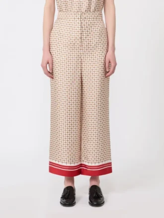 Pantalon en soie imprimée, rouge