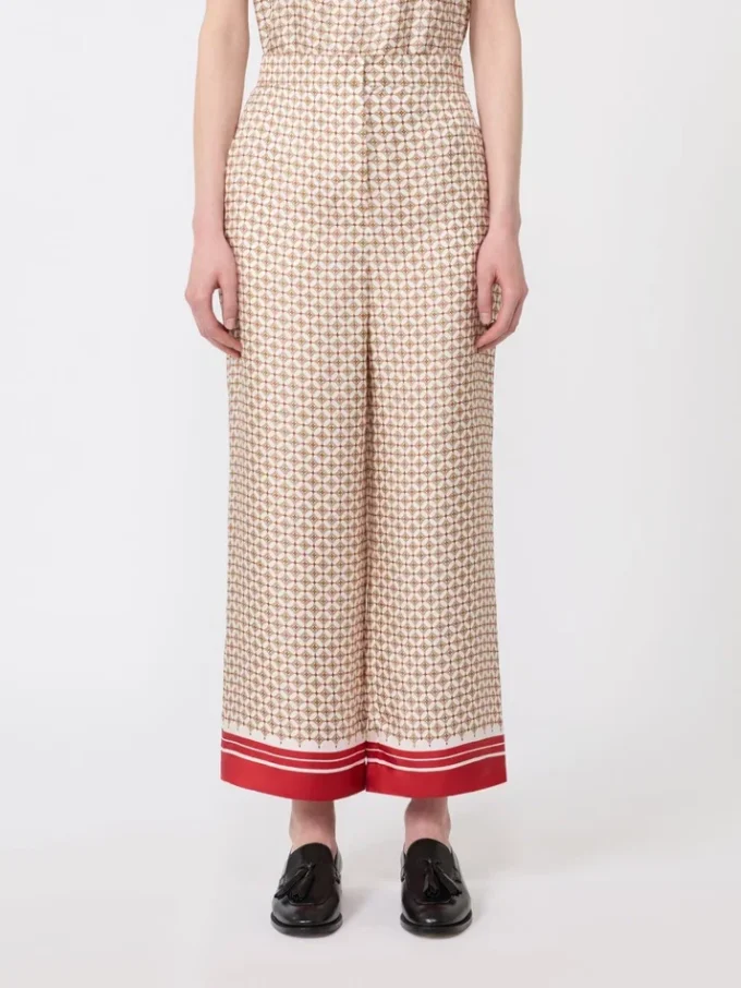 Pantalon en soie imprimée, rouge Pantalon en soie imprimée, rouge