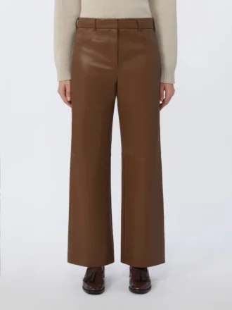 Pantalon en tissu enduit, couleur tabac Pantalon en tissu enduit, couleur tabac