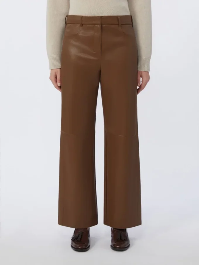 Pantalon en tissu enduit, couleur tabac
