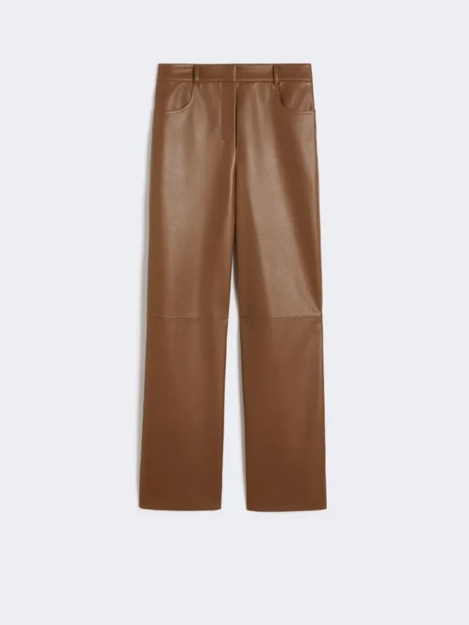 Pantalon en tissu enduit, couleur tabac