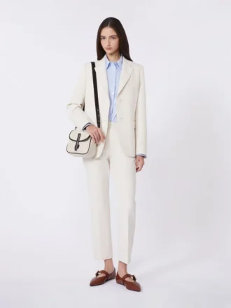 Blazer en toile mélangée viscose, ivoire
