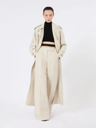 Pantalon à jambes larges en drill de lin, couleur sable