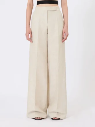 Pantalon à jambes larges en drill de lin, couleur sable