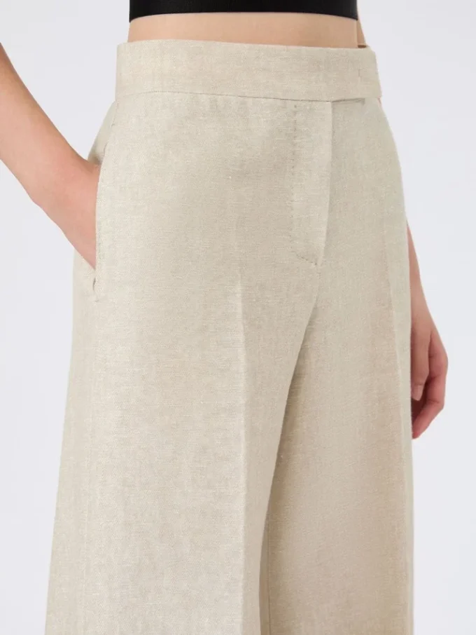 Pantalon à jambes larges en drill de lin, couleur sable Pantalon à jambes larges en drill de lin, couleur sable
