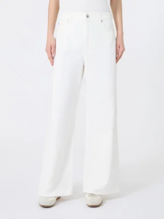 Pantalon large en coton drill, blanc