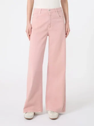 Pantalon large en coton drill, rose