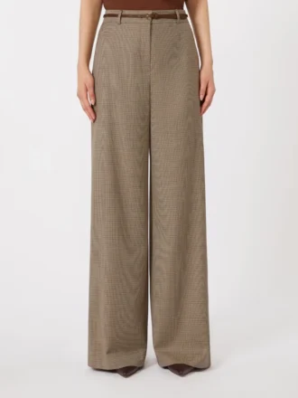 Pantalon large en laine à motifs, couleur caramel