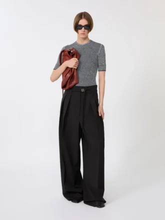 Pantalon large en laine stretch, noir