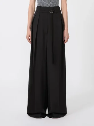 Pantalon large en laine stretch, noir