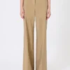 Pantalon large en popeline de laine et de soie, couleur camel Pantalon large en popeline de laine et de soie, couleur camel
