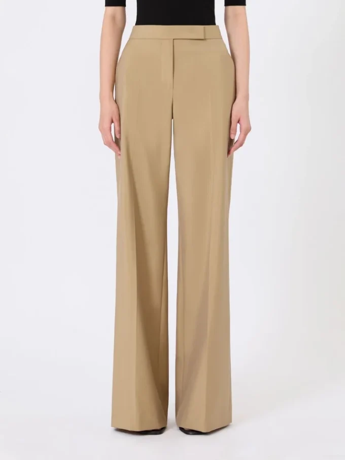 Pantalon large en popeline de laine et de soie, couleur camel Pantalon large en popeline de laine et de soie, couleur camel