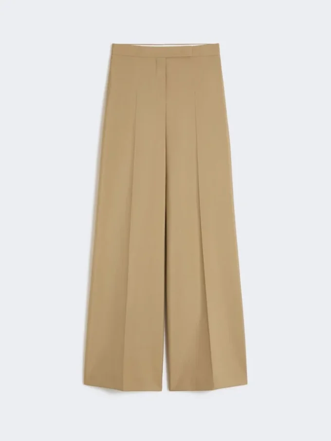 Pantalon large en popeline de laine et de soie, couleur camel Pantalon large en popeline de laine et de soie, couleur camel