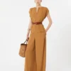 – Pantalon large en satin envers, couleur caramel – Pantalon large en satin envers, couleur caramel