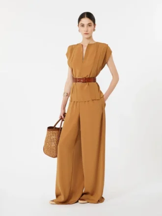– Pantalon large en satin envers, couleur caramel
