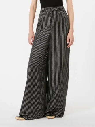 Pantalon large en soie imprimée, noir et blanc