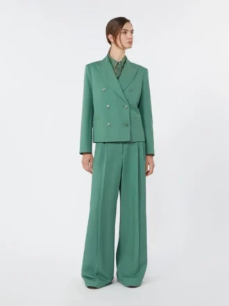 Pantalon large en viscose et lin, vert