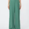 Pantalon large en viscose et lin, vert Pantalon large en viscose et lin, vert