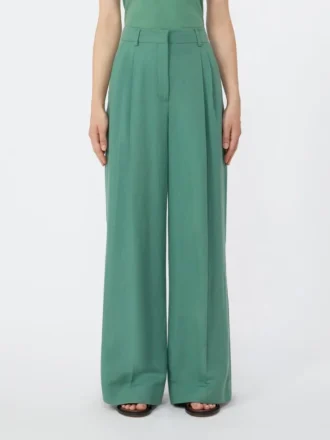 Pantalon large en viscose et lin, vert