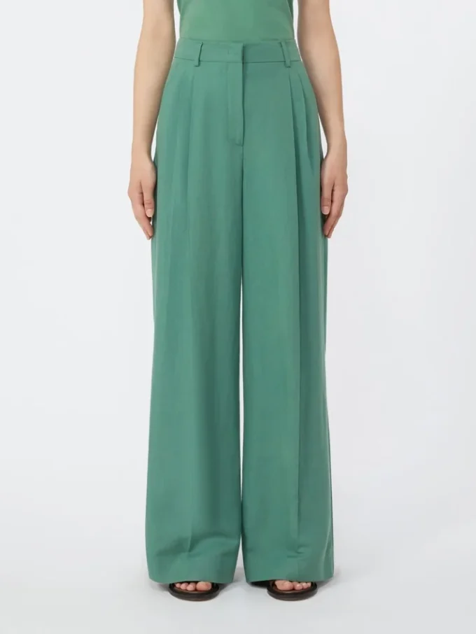 Pantalon large en viscose et lin, vert Pantalon large en viscose et lin, vert