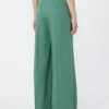 Pantalon large en viscose et lin, vert Pantalon large en viscose et lin, vert
