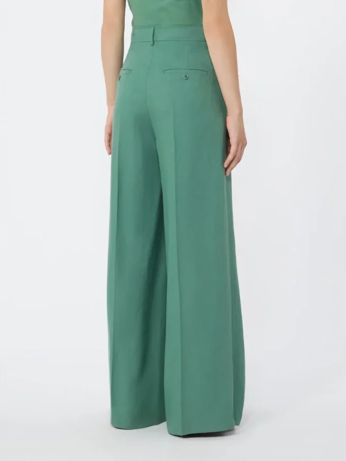 Pantalon large en viscose et lin, vert Pantalon large en viscose et lin, vert