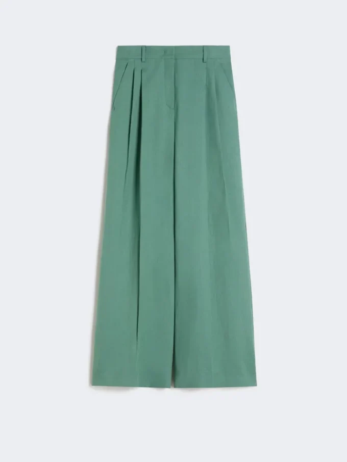 Pantalon large en viscose et lin, vert Pantalon large en viscose et lin, vert