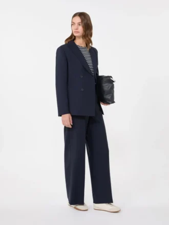 Blazer en laine extensible à double boutonnage, bleu marine