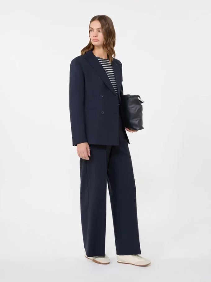 Blazer en laine extensible à double boutonnage, bleu marine Blazer en laine extensible à double boutonnage, bleu marine