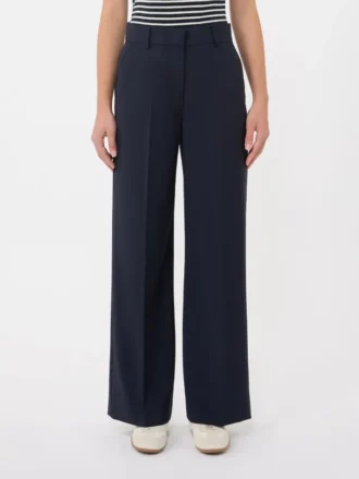 Pantalon palazzo en laine, bleu marine
