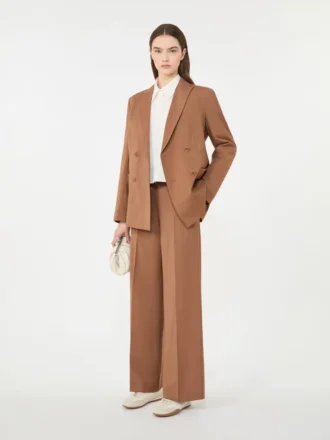 Pantalon palazzo en laine, couleur tabac