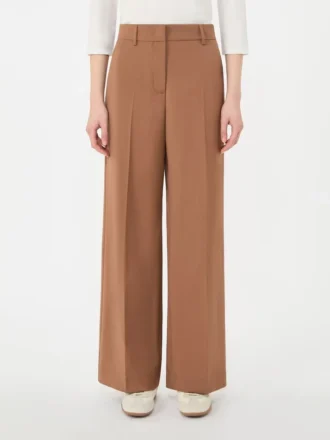 Pantalon palazzo en laine, couleur tabac