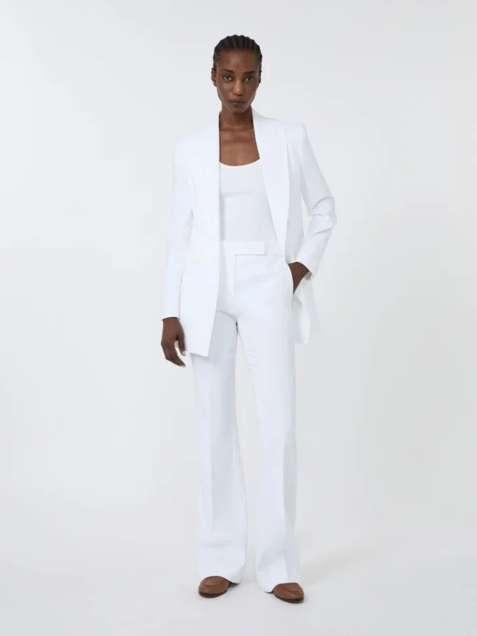 Pantalon slim en crêpe de coton, blanc optique Pantalon slim en crêpe de coton, blanc optique