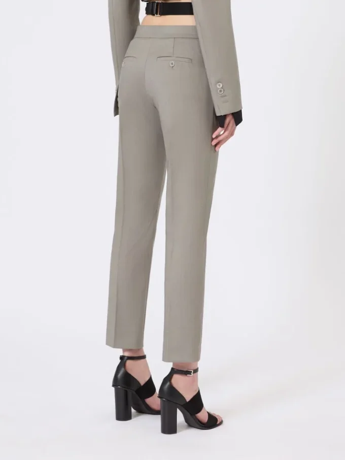 Pantalon slim en laine, mohair et soie, gris moyen Pantalon slim en laine, mohair et soie, gris moyen