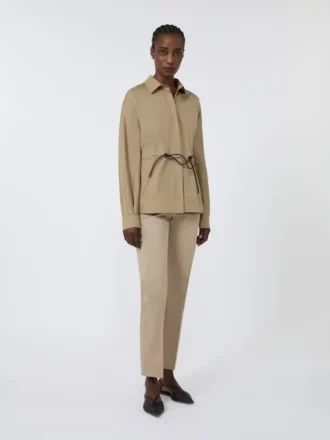 Pantalon slim en satin de coton, kaki