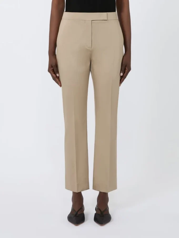 Pantalon slim en satin de coton, kaki Pantalon slim en satin de coton, kaki