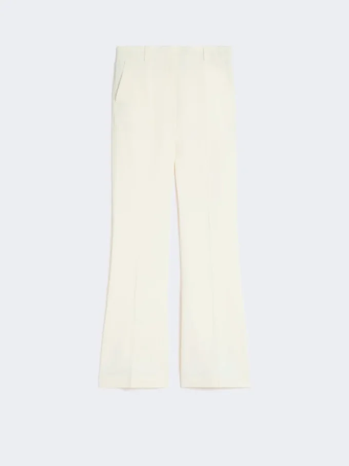 Pantalon évasé ajusté en viscose, ivoire Pantalon évasé ajusté en viscose, ivoire
