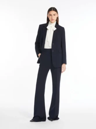 Pantalon évasé en cady, bleu marine