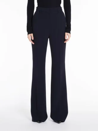 Pantalon évasé en cady, bleu marine