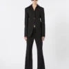 Pantalon évasé en laine à fines rayures, noir Pantalon évasé en laine à fines rayures, noir