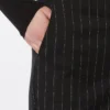 Pantalon évasé en laine à fines rayures, noir Pantalon évasé en laine à fines rayures, noir