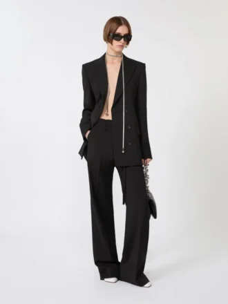 Pantalon évasé en laine stretch, noir Pantalon évasé en laine stretch, noir
