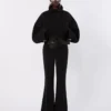Pantalon évasé en viscose stretch, noir