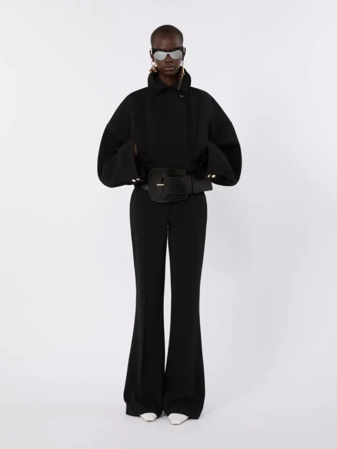 Pantalon évasé en viscose stretch, noir