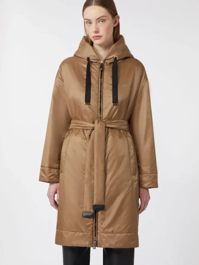 Parka matelassée en toile déperlante, couleur camel