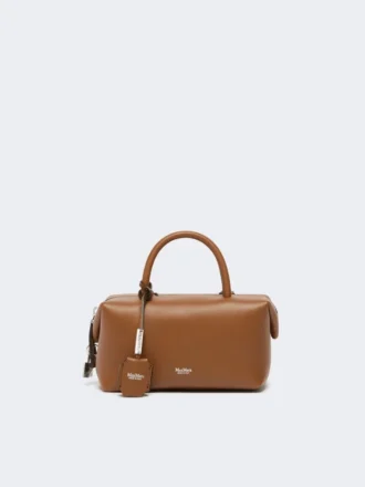 Petit sac bowler en cuir naturel, brun ambré